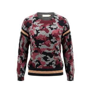 Decker Luxe (Mixology) Camo Sweater Size Medium Burgundy Gray Metallic Stripe